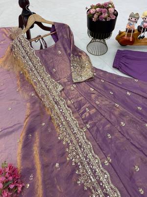 Lavender fendy silk embroidered stitched kurta set 2