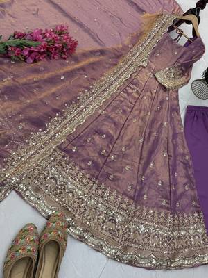 Lavender fendy silk embroidered stitched kurta set 4