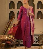 Ethnic Motifs Embroidered Thread Work Kurta with Trousers & Dupatta