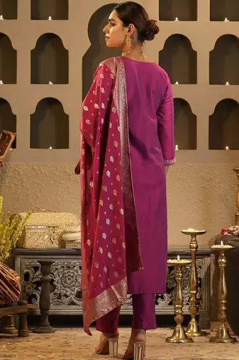 Ethnic Motifs Embroidered Thread Work Kurta with Trousers & Dupatta
