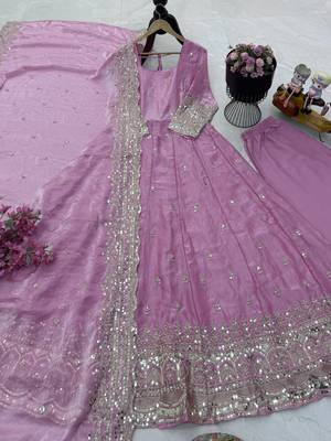 Baby pink silk embroidered stitched kurta set 1