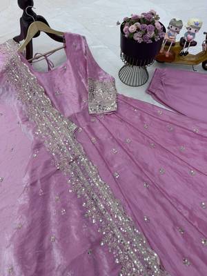 Baby pink silk embroidered stitched kurta set 2