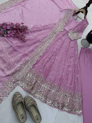 Baby pink silk embroidered stitched kurta set 3