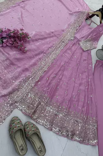 baby pink silk embroidered stitched kurta set