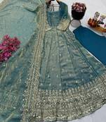 Grey fendy silk embroidered stitched kurta set