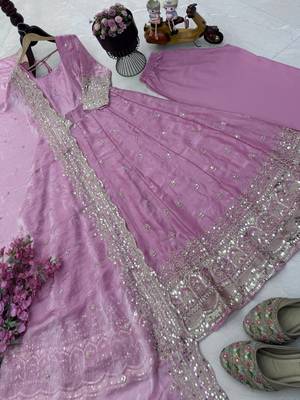 Baby pink silk embroidered stitched kurta set 4