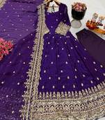 Purple fendy silk embroidered stitched kurta set