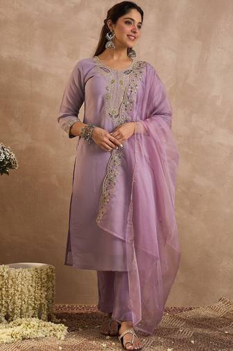 Women Ethnic Motifs Embroidered Regular Liva Kurta with Trousers & Dupatta