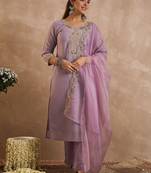 Women Ethnic Motifs Embroidered Regular Liva Kurta with Trousers & Dupatta