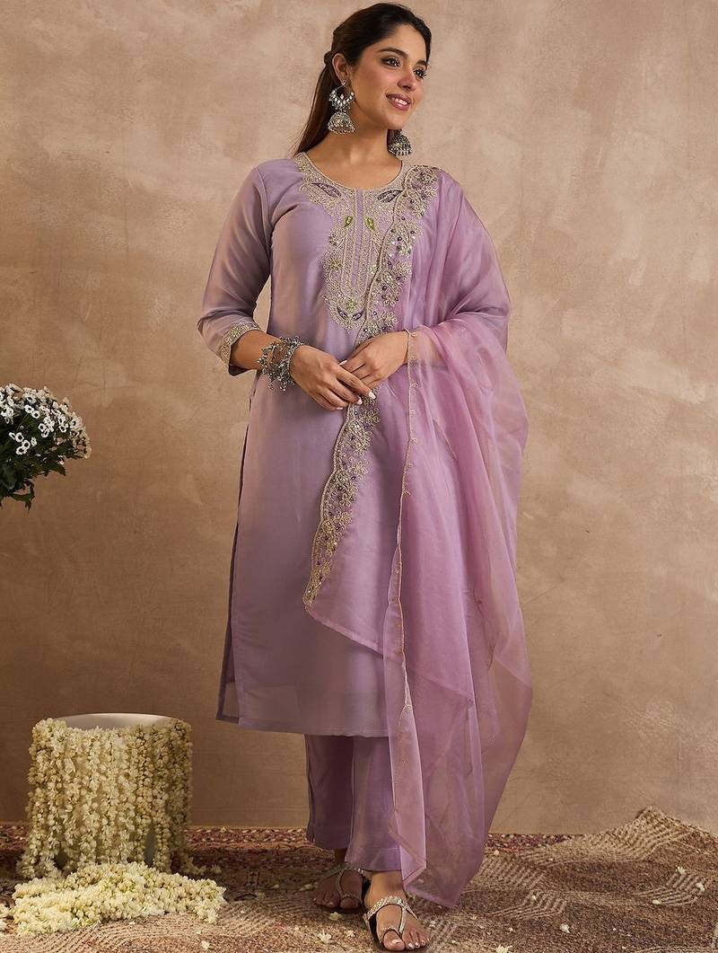Women Ethnic Motifs Embroidered Regular Liva Kurta with Trousers & Dupatta