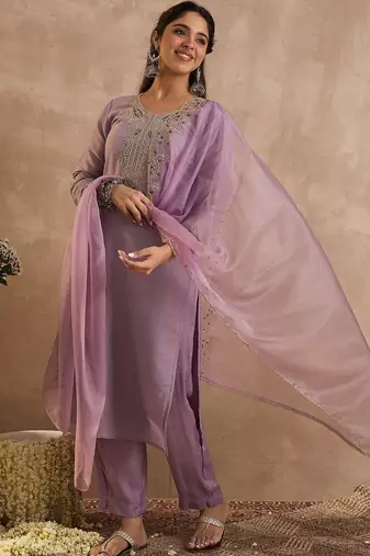 Women Ethnic Motifs Embroidered Regular Liva Kurta with Trousers & Dupatta