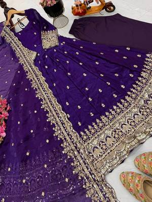 Purple fendy silk embroidered stitched kurta set 2