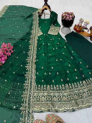 Green fendy silk embroidered stitched kurta set 1