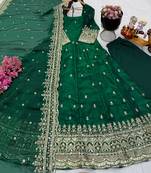 Green fendy silk embroidered stitched kurta set
