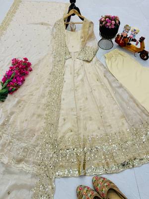 Off white fendy silk embroidered stitched kurta set 1
