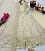 Off white fendy silk embroidered stitched kurta set
