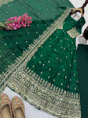 Green fendy silk embroidered stitched kurta set 3