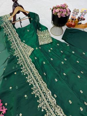 Green fendy silk embroidered stitched kurta set 4