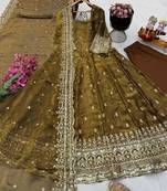 Gold fendy silk embroidered stitched kurta set