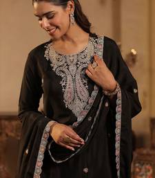 Ethnic Motifs Embroidered Thread Work Kurta With Sharara & Dupatta