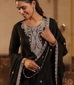 Ethnic Motifs Embroidered Thread Work Kurta With Sharara & Dupatta