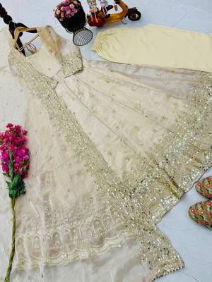 Off white fendy silk embroidered stitched kurta set 3