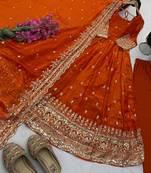 Orange fendy silk embroidered stitched kurta set