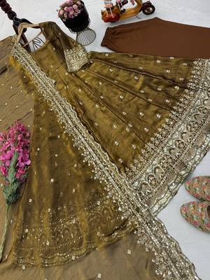 Gold fendy silk embroidered stitched kurta set 3