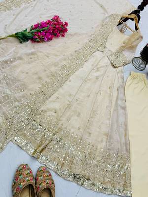 Off white fendy silk embroidered stitched kurta set 4