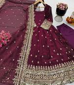 Wine fendy silk embroidered stitched kurta set