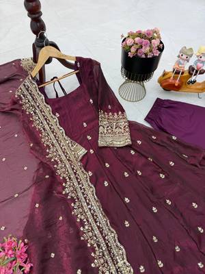 Wine fendy silk embroidered stitched kurta set 2
