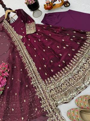Wine fendy silk embroidered stitched kurta set 3