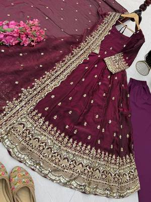 Wine fendy silk embroidered stitched kurta set 4