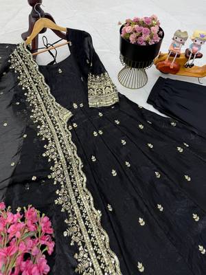 Black fendy silk embroidered stitched kurta set 2