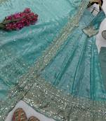 Sea green fendy silk embroidered stitched kurta set