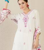 Ethnic Motifs Embroidered Thread Work Pure Cotton Kurta With Trouser & Dupatta