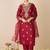 Ethnic Motifs Embroidered V-Neck Zari Straight Kurta With Trousers & Dupatta