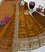 Brown fendy silk embroidered stitched kurta set