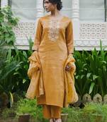 Ethnic Motifs Embroidered Straight Thread Work Kurta With Trouser & Dupatta