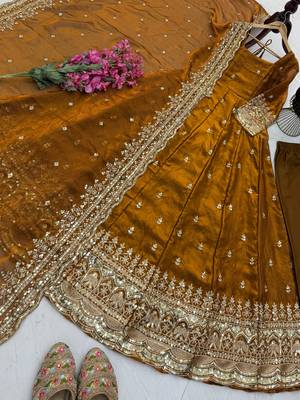 Brown fendy silk embroidered stitched kurta set 3