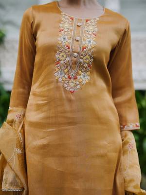 Ethnic Motifs Embroidered Straight Thread Work Kurta With Trouser & Dupatta 2
