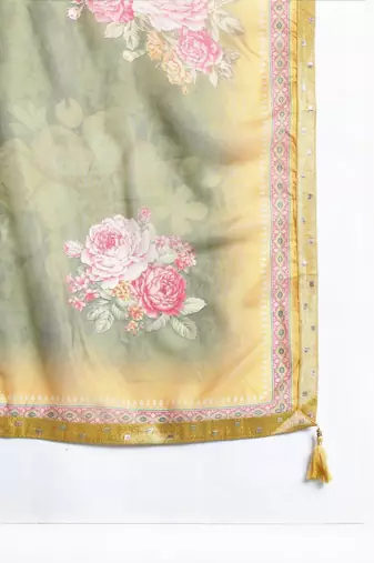 Woven Design Round Neck Straight Kurta With Trouser & Dupatta