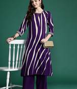 Printed Round Neck Straight Beads And Stones Kurta With Palazzos
