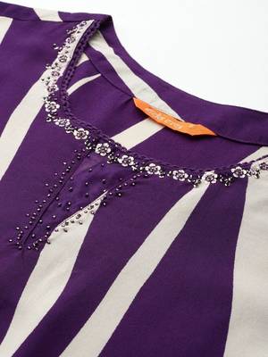 Printed Round Neck Straight Beads And Stones Kurta With Palazzos 2