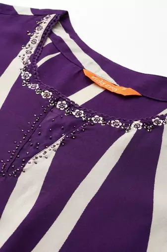 Printed Round Neck Straight Beads And Stones Kurta With Palazzos