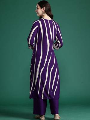 Printed Round Neck Straight Beads And Stones Kurta With Palazzos 5