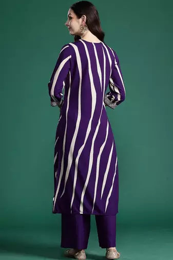 Printed Round Neck Straight Beads And Stones Kurta With Palazzos