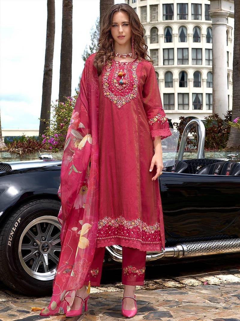Women Floral Embroidered Kurta with Trousers & Dupatta