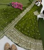 Green fendy silk embroidered stitched kurta set