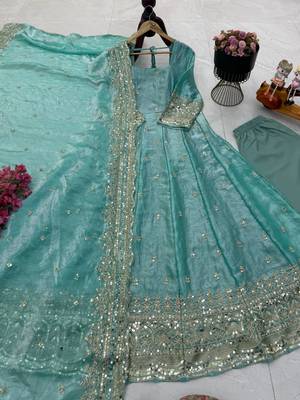 Aquva blue fendy silk embroidered stitched kurta set 1